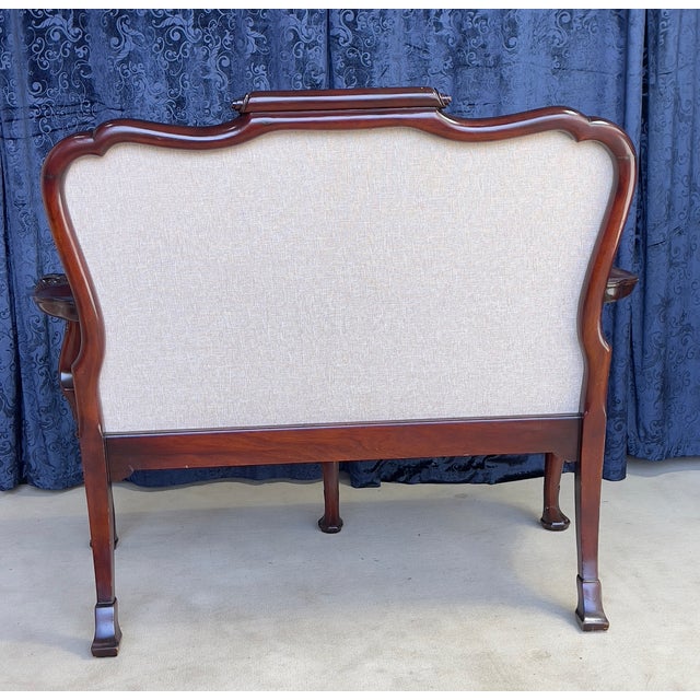 1950s Queen Anne Style Mahogany Needle Point Settee For Sale - Image 14 of 15