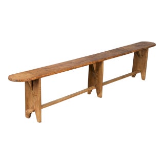 19th Century Rustic Country French Farmhouse Harvest Pine Primitive Trestle Bench For Sale
