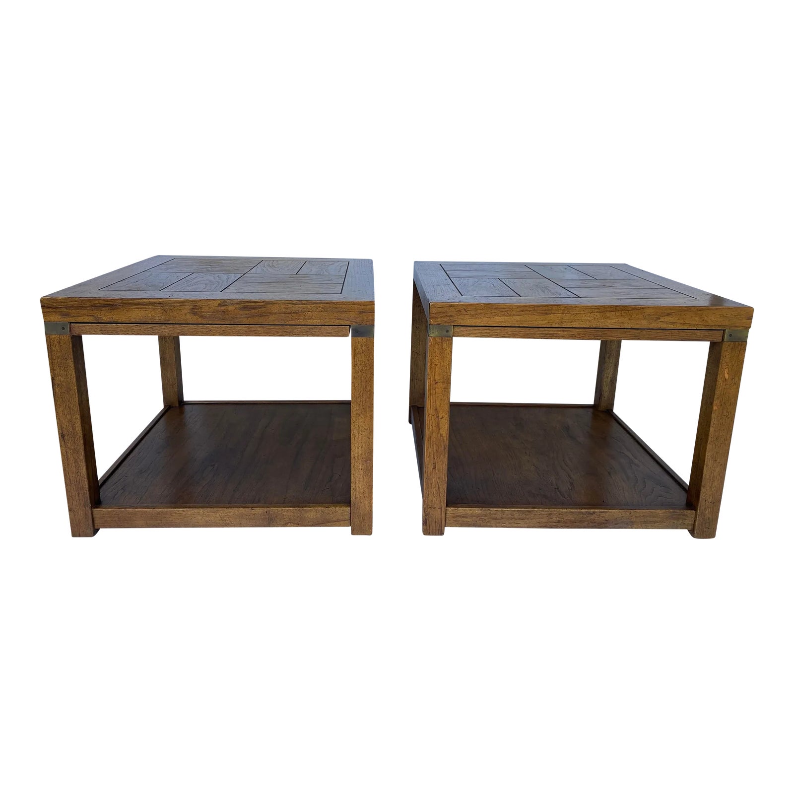 Late 20th Century Drexel Heritage Pecan Campaign Style End Tables