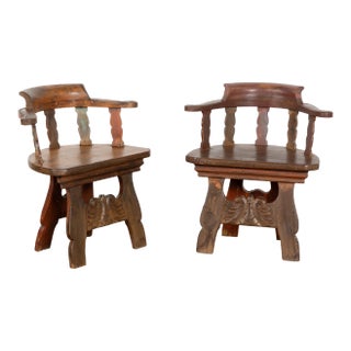 Pair, Mid 19th Century Swedish Carved Folk Art Chairs For Sale