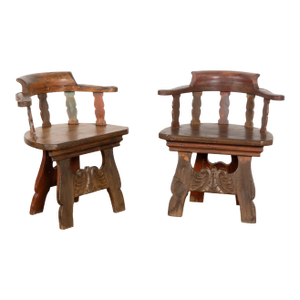 Pair, Mid 19th Century Swedish Carved Folk Art Chairs