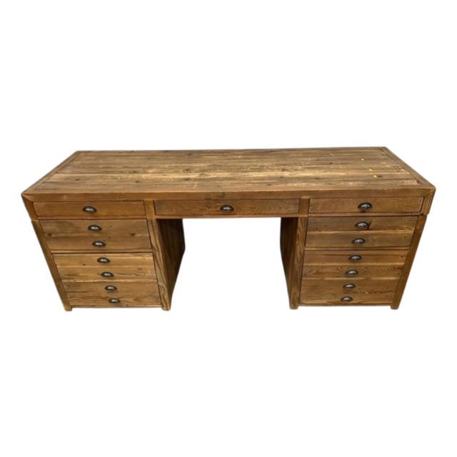Large Pine Multi Drawer Desk For Sale