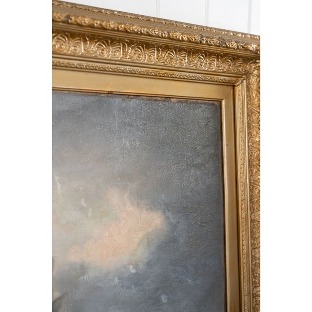 Large 19th Century Signed Original Oil of Early Steamship in Original Carved Frame For Sale - Image 10 of 18