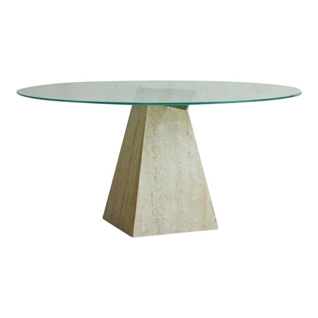 Travertine Dining Table With Frosted Glass Top, Italy 1960s For Sale
