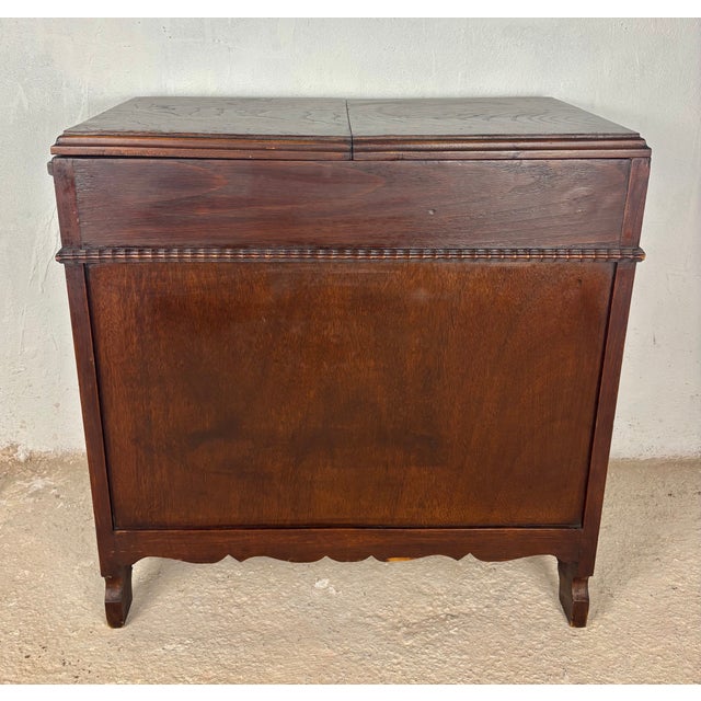Spanish Oak Sewing Cabinet With Fabric Basket, Early 20th Century For Sale - Image 14 of 18