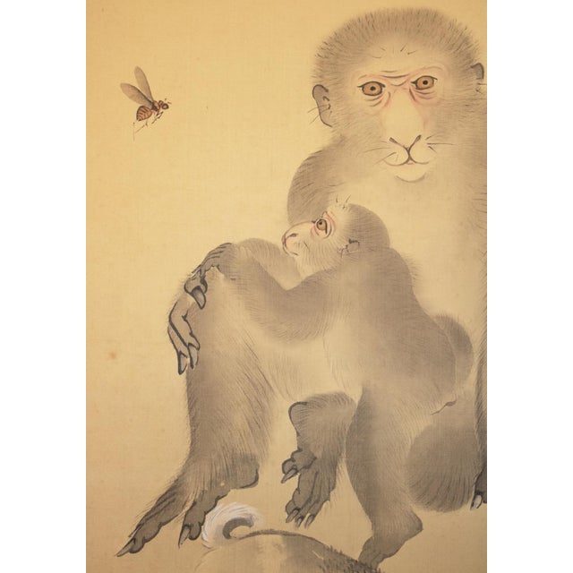 1861 "Monkeys and Puppies" by Nakajima Kayo, Japanese Silk Scroll Painting For Sale - Image 12 of 18