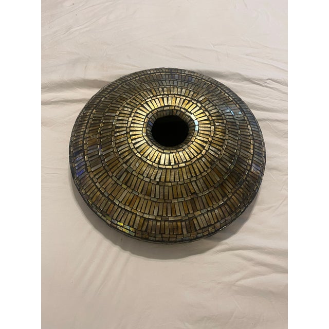 Beautiful Mozaic Vessel -Vase (Tiffany Style) With Iridescent Hand Cut Pieces of Stained Glass For Sale - Image 11 of 12