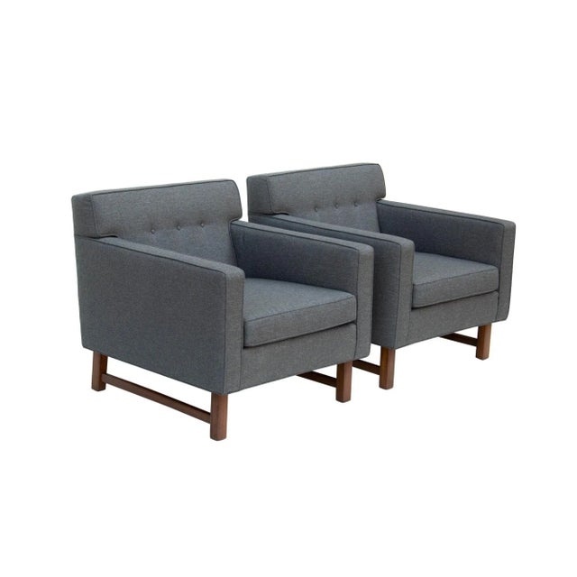 Gray Tufted Midcentury Armchairs in the Style of Dunbar- a Pair For Sale - Image 8 of 13