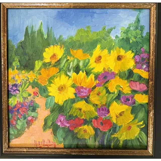 Original Signed Framed Acrylic Painting on Canvas Depicting a Flower Garden For Sale - Image 4 of 12