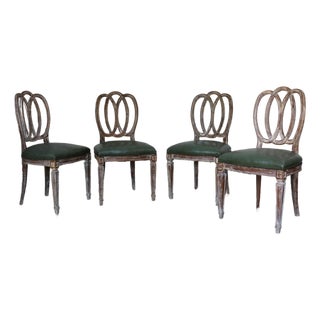 Set of Four Italian Neoclassical Dining Chairs With Green Leather Seats, Circa 1930s For Sale