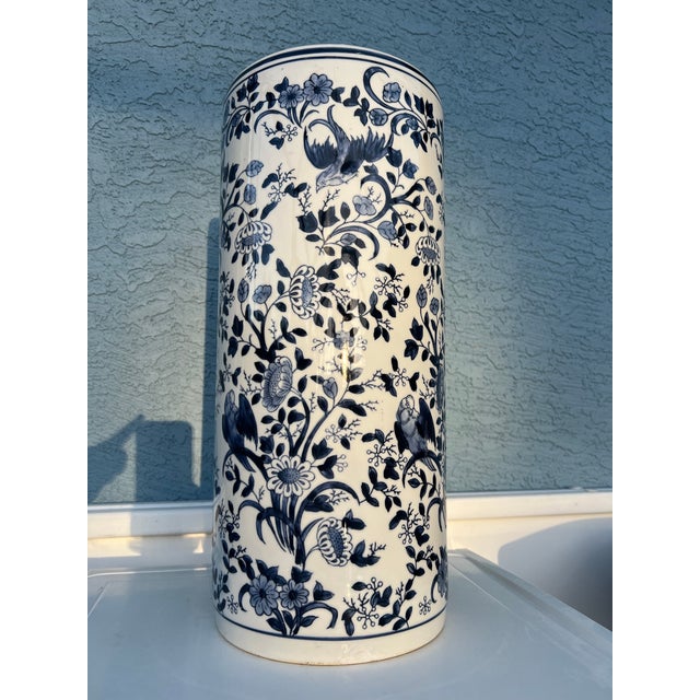 Modern Late 20th Century Blue & White Porcelain Umbrella Stand For Sale - Image 3 of 7