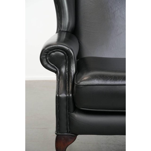 English Style Black Cowhide Chesterfield Wing Chair For Sale - Image 11 of 15