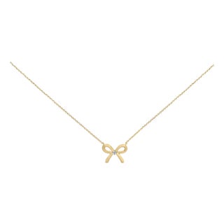 Gold Vermeil Diamond Accent Bow Tie Pendant Necklace For Sale