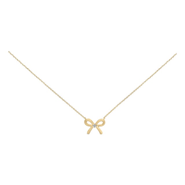Gold Vermeil Diamond Accent Bow Tie Pendant Necklace For Sale