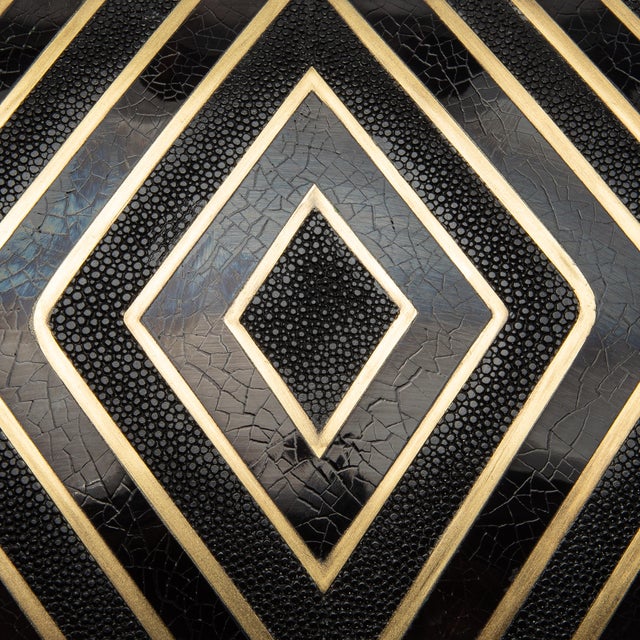 Set of 3 Boxes in Black Oak With Black Shell, Shagreen and Brass Details by R&y Augousti For Sale - Image 11 of 12