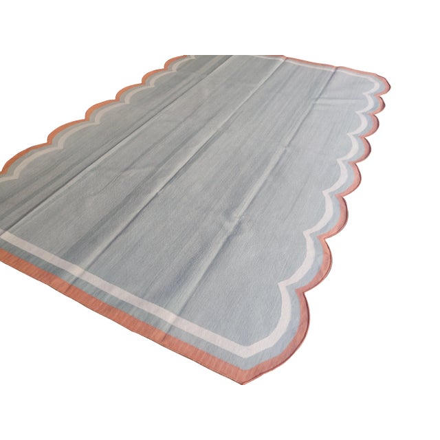 Casa Cosima Handmade Cotton Scalloped Rug, Grey with Cream and Terra Cotta Border 8'x10' For Sale - Image 4 of 8