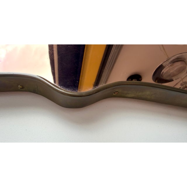 Mid-Century Modern Mirror Brass and Pink Colored Glass by Giovanni Battista Gariboldi Italy, 1950s For Sale - Image 3 of 15