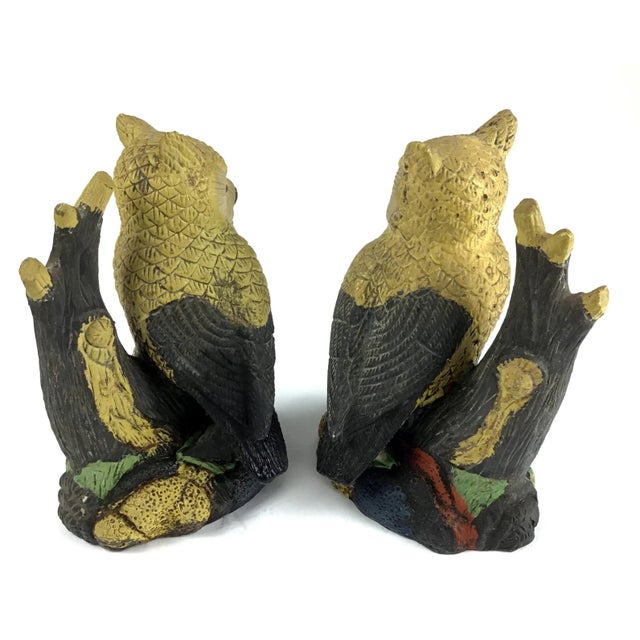 1950s Yellow Painted Mid Century Clay Owls - a Pair For Sale - Image 10 of 12