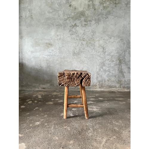 Small Organic Blond Asian Teak Quadripod Bench, Sepuluh For Sale - Image 15 of 18