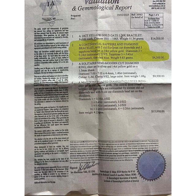 Metal 14ct Yellow Gold Sapphire and Diamond Bracelet 0.69ct 9.83g For Sale - Image 7 of 7