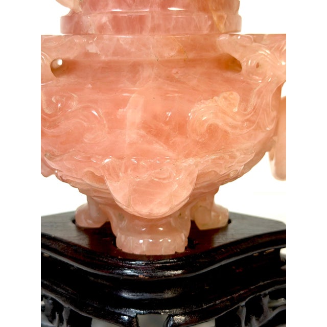 20th C. Chinese Carved Rose Quartz Archaistic Censer with Guardian Lion Finial For Sale - Image 18 of 18