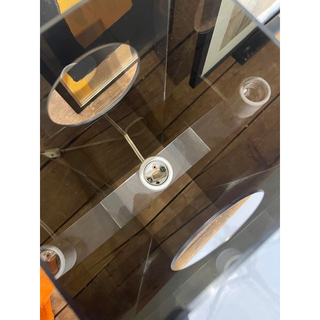 1970s Architectural Smoked Acrylic Table Lamp, Sculptural Lucite Block Lamp For Sale - Image 10 of 10