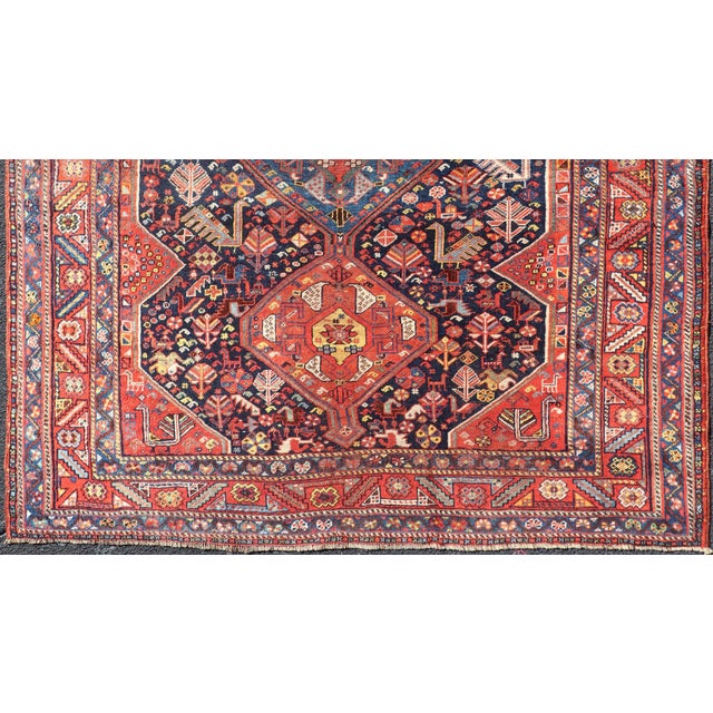 Antique Hand Knotted Persian Qashqai Shiraz Tribal Rug With Tribal Design 5'1 X 6'2 For Sale In Atlanta - Image 6 of 14