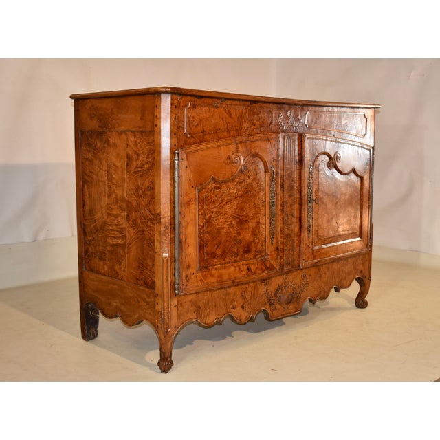 SOLID burl elm 18th century French buffet with hand carved decoration. This piece is absolutely amazing! The top is banded...