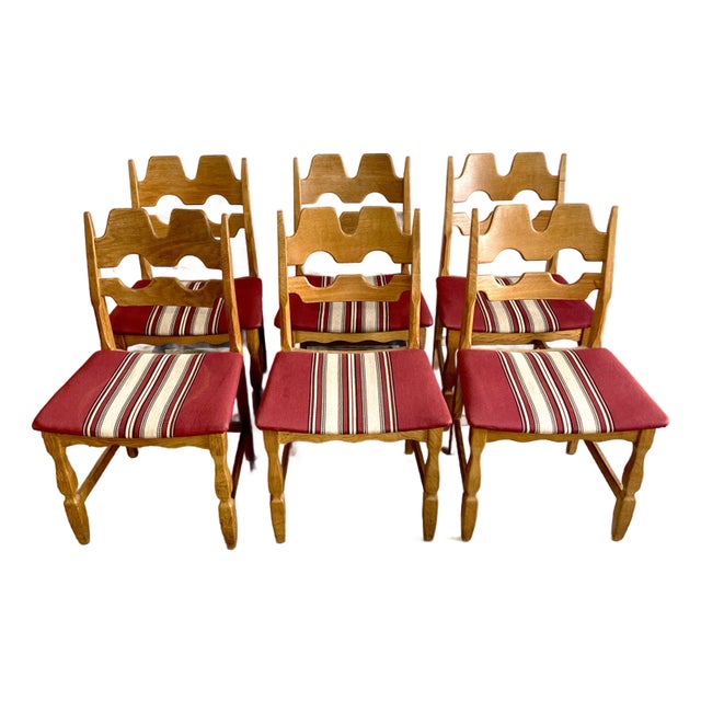 Henning Kjaernulf Oak Razorbacks Dining Chairs Primitive Brutalist Oak For Sale