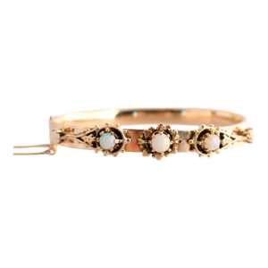 Vintage 5 Opal Hinged Bracelet in 14k Yellow Gold