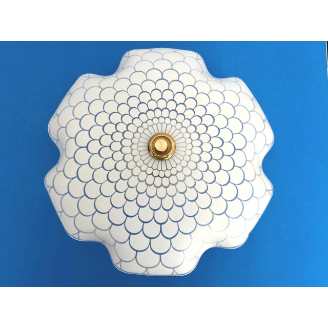 White Mid Century Frosted Glass Flower Flush Light For Sale - Image 8 of 18