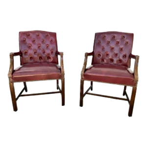 Pair of Tufted Leather Chesterfield Armchairs