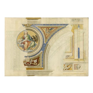 Josef Kott, Frescoes at Palazzo Ducale, Mantua, 1800s, Watercolor on Paper For Sale