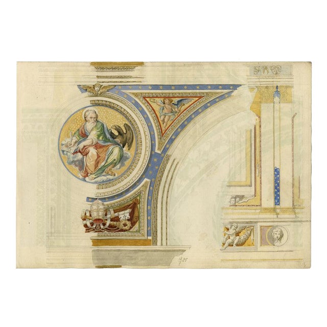 Josef Kott, Frescoes at Palazzo Ducale, Mantua, 1800s, Watercolor on Paper For Sale