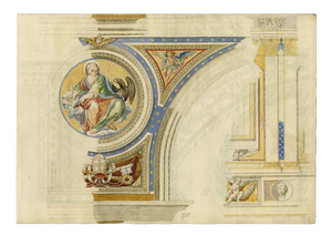 Josef Kott, Frescoes at Palazzo Ducale, Mantua, 1800s, Watercolor on Paper