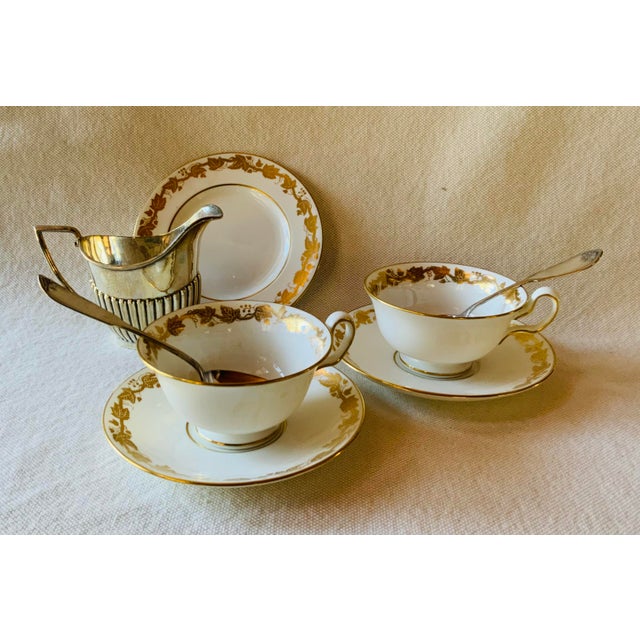 1980s Wedgwood "Whitehall" Bone China Teacup Pair With 6" Plate For Sale - Image 4 of 4