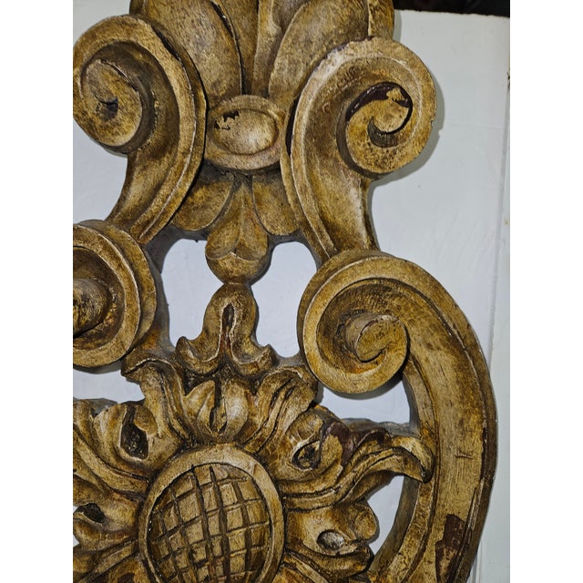 1980s 1980s Distress Painted and Carved Wood and Iron Two Arm Pricket Sconces - A Pair For Sale - Image 5 of 7