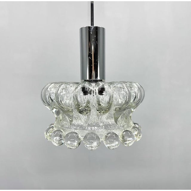 Mid century chrome & thick pressed glass pendant light. Made in former czechoslovakia in the 1970's. Bulb: 1 x e27 (e26)....