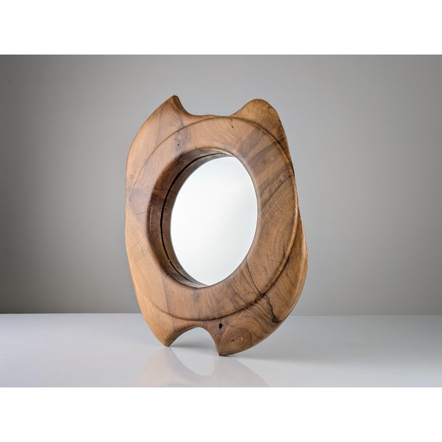 Biomorphic Wall Mirror in Walnut, France, 1960s For Sale - Image 9 of 9