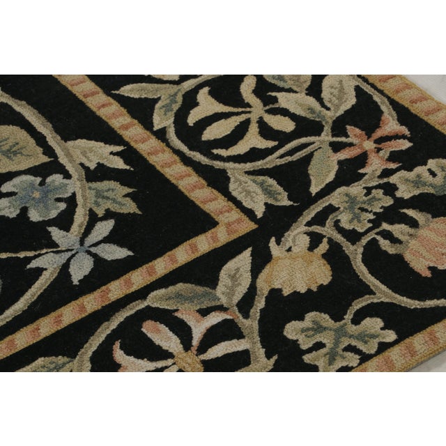 Textile Rug & Kilim’s European Style Rug in Black With Beige and Green Floral Patterns For Sale - Image 7 of 10