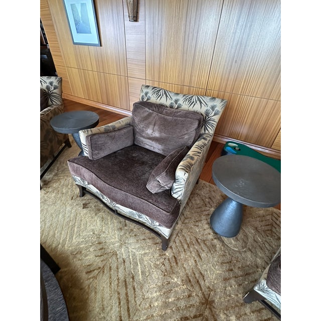 Brown Donghia Upholstered Lounge Chair – Tropical Patterned Exterior & Solid Interior For Sale - Image 8 of 10