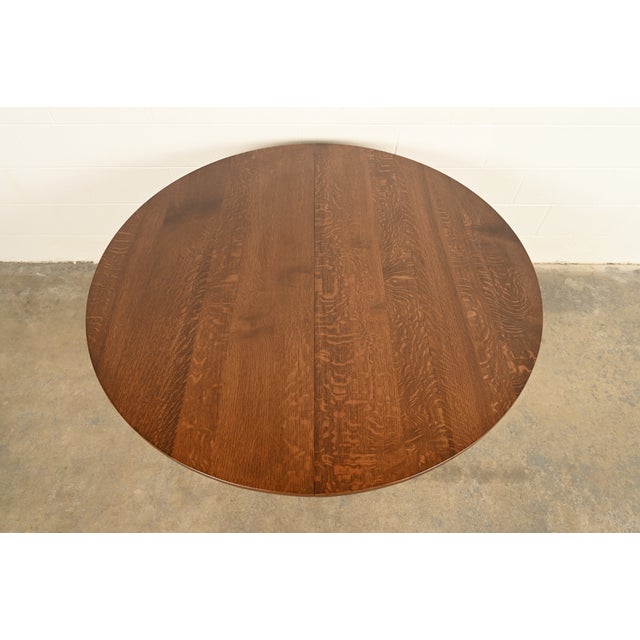 Early 20th Century Stickley Brothers Style Antique Mission Oak Arts & Crafts Pedestal Extension Dining Table, Newly Refinished For Sale - Image 5 of 13