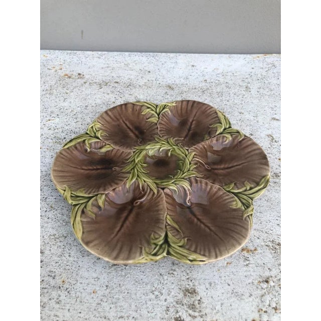 French 19th Century Majolica Chocolate Oyster Plate Luneville For Sale - Image 3 of 9