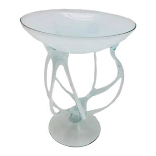 1980s Jozefina Krosno Octopus/Jellyfish Glass Pedestal in Pale Green, Blue and White For Sale