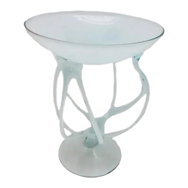 1980s Jozefina Krosno Octopus/Jellyfish Glass Pedestal in Pale Green, Blue and White For Sale