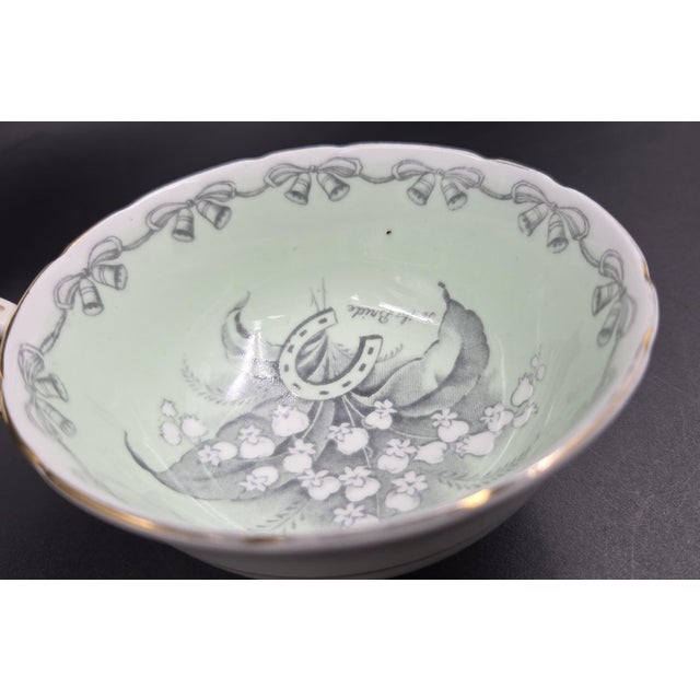 Vintage 1939-1949 'Double Warrant' Paragon 'To the Bride' Teacup and Saucer by Appointment Hm Queen Elizabeth and Hm Queen Mary For Sale - Image 10 of 18