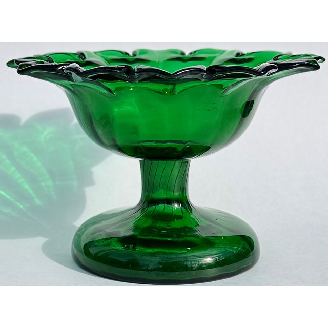 Late 19th Century Green Pressed Glass Footed Bowl, 19th Century, Petal Form For Sale - Image 5 of 9