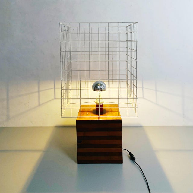 Mid-Century Italian Table Lamp with Metal Lampshade and Wooden Base, 1970s For Sale - Image 9 of 11