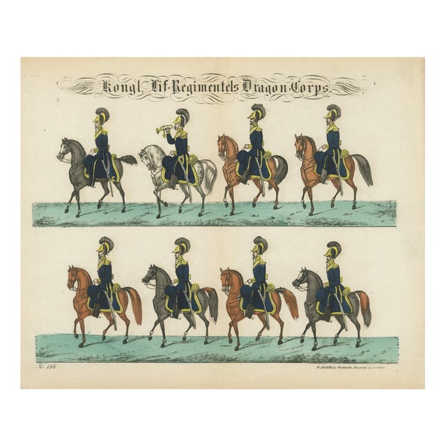 Royal Swedish Dragoon Corps Cavalry Uniforms, 1800, Paper For Sale