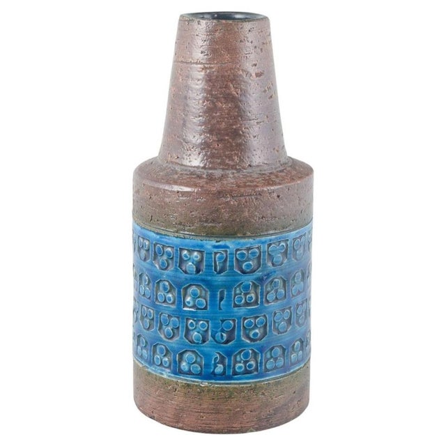 1970s Vintage Ceramic Vase with Relief Pattern in Rimini Blu Glaze by Aldo Londi for Bitossi, 1970s For Sale - Image 5 of 5